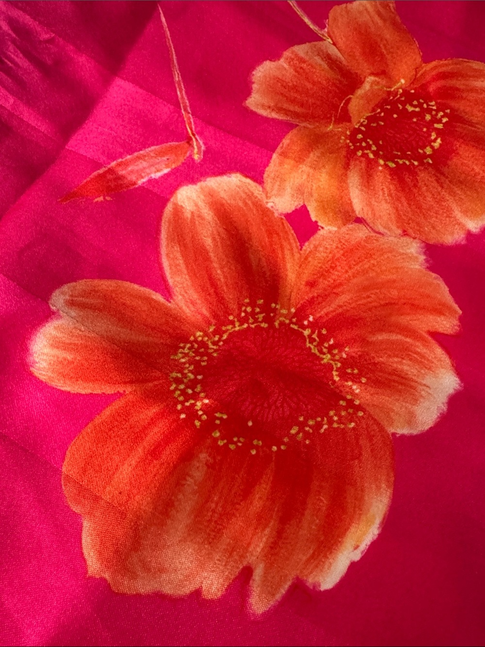 Bright Fuchsia Floral Satin Scarf - Picture 6 of 7
